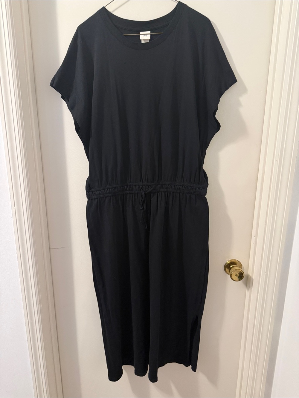 H&M Black Short-Sleeve Drawstring Midi T Shirt Dress UGC Sz XL